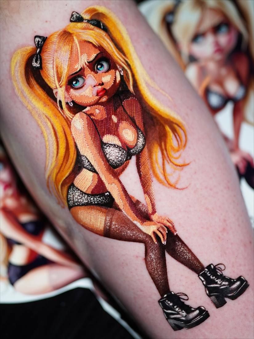 Colour tattoo by Starletink: doll character with blonde hair and black boots