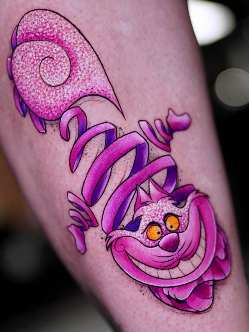 Colour tattoo by Starletink: pink cat character with sparkle texture